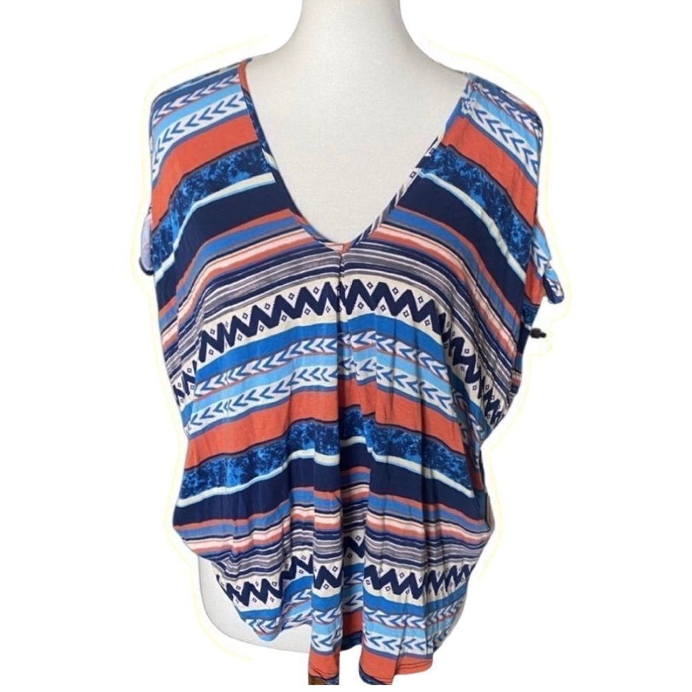 Voom by Joy Han ▪Colorful Keyhole Sleeve Blouse▪Size XS